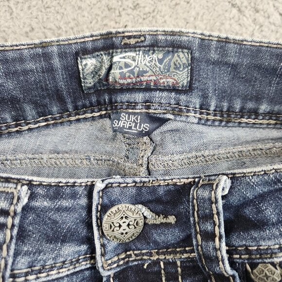 Silver Jeans Suki Bootcut Low Rise Stretch Blue Jeans Women's 28x30 Flap Pockets - Picture 3 of 12